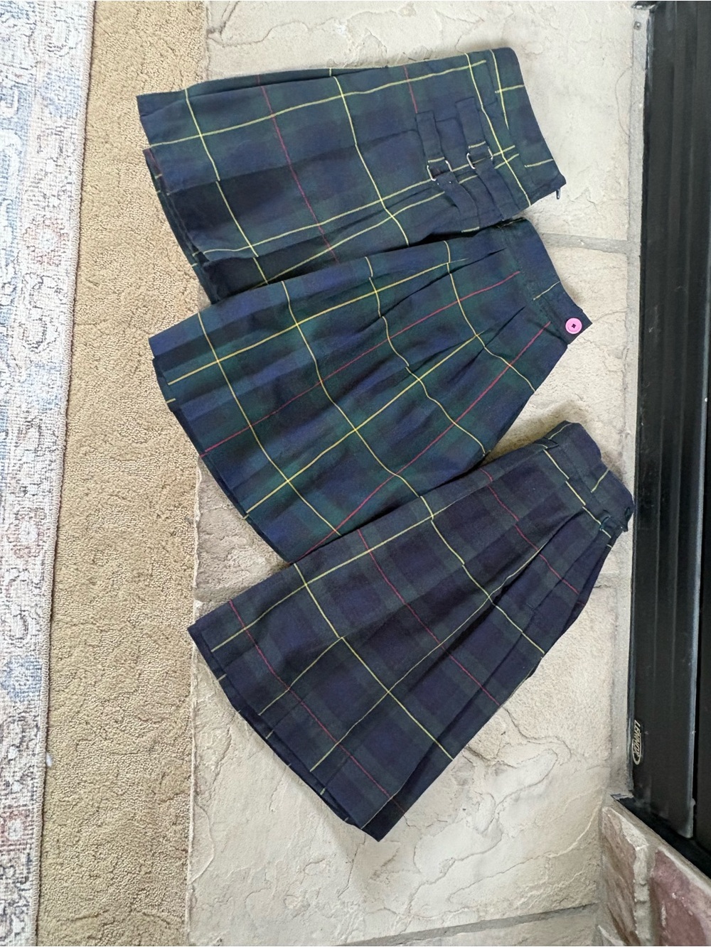 Girls sz 8-10 Navy Plaid School Skirt with Green and Yellow ( Hunter Plaid )
